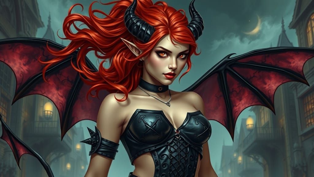 Fantasy Succubus in a Frank Frazetta-Inspired Cityscape