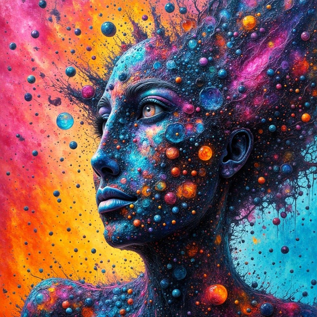 Cosmic Dance of Contrasting Colors Abstract Doodle