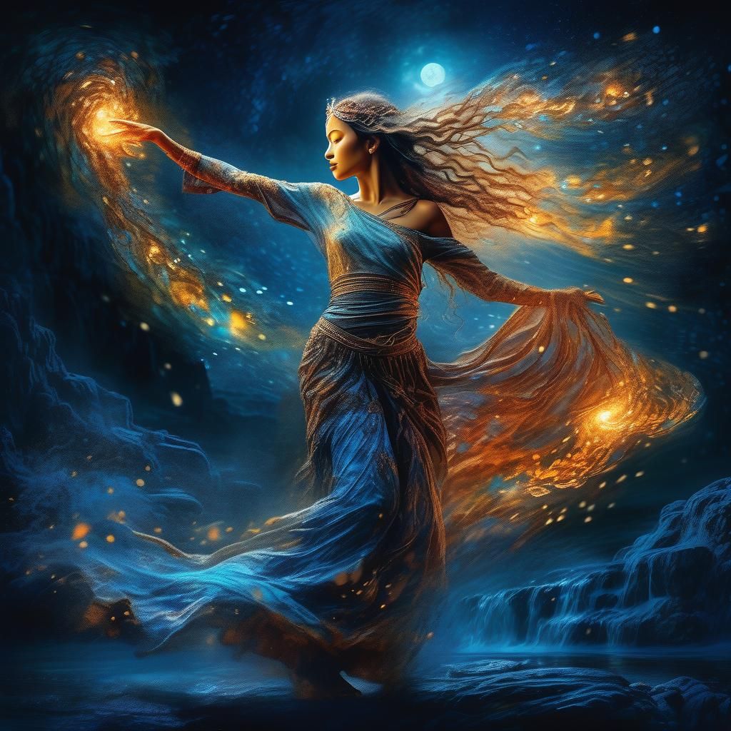 Ethereal Fire Dancer in Moonlight