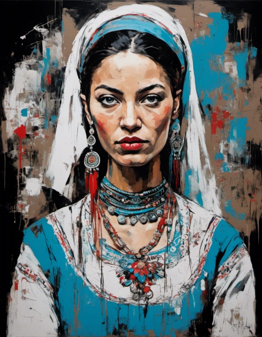 Tatar Woman Portrait in Neo-Expressionist Style