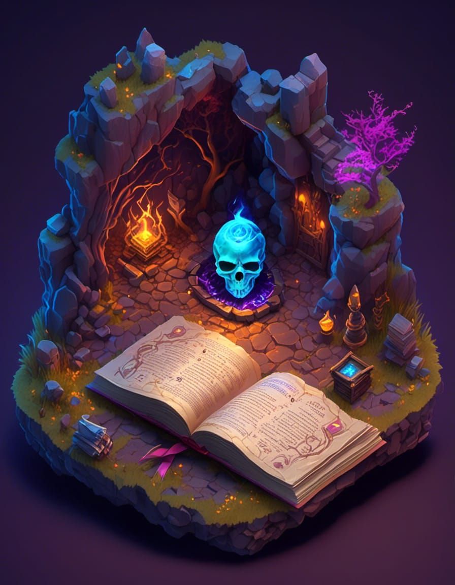 Isometric Cursed Book Surrounded by Magical Energy