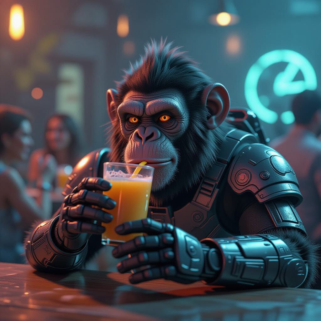 Futuristic Monkey Party Scene in Cinematic Style