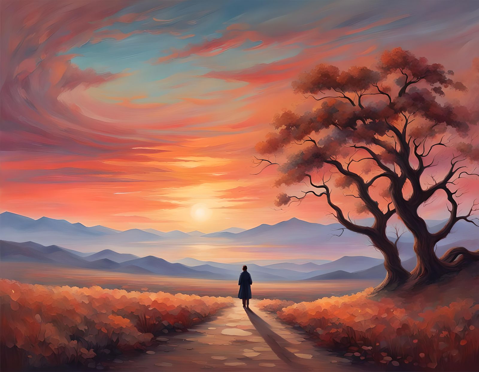 Twilight Path: Serene Landscape with Figure