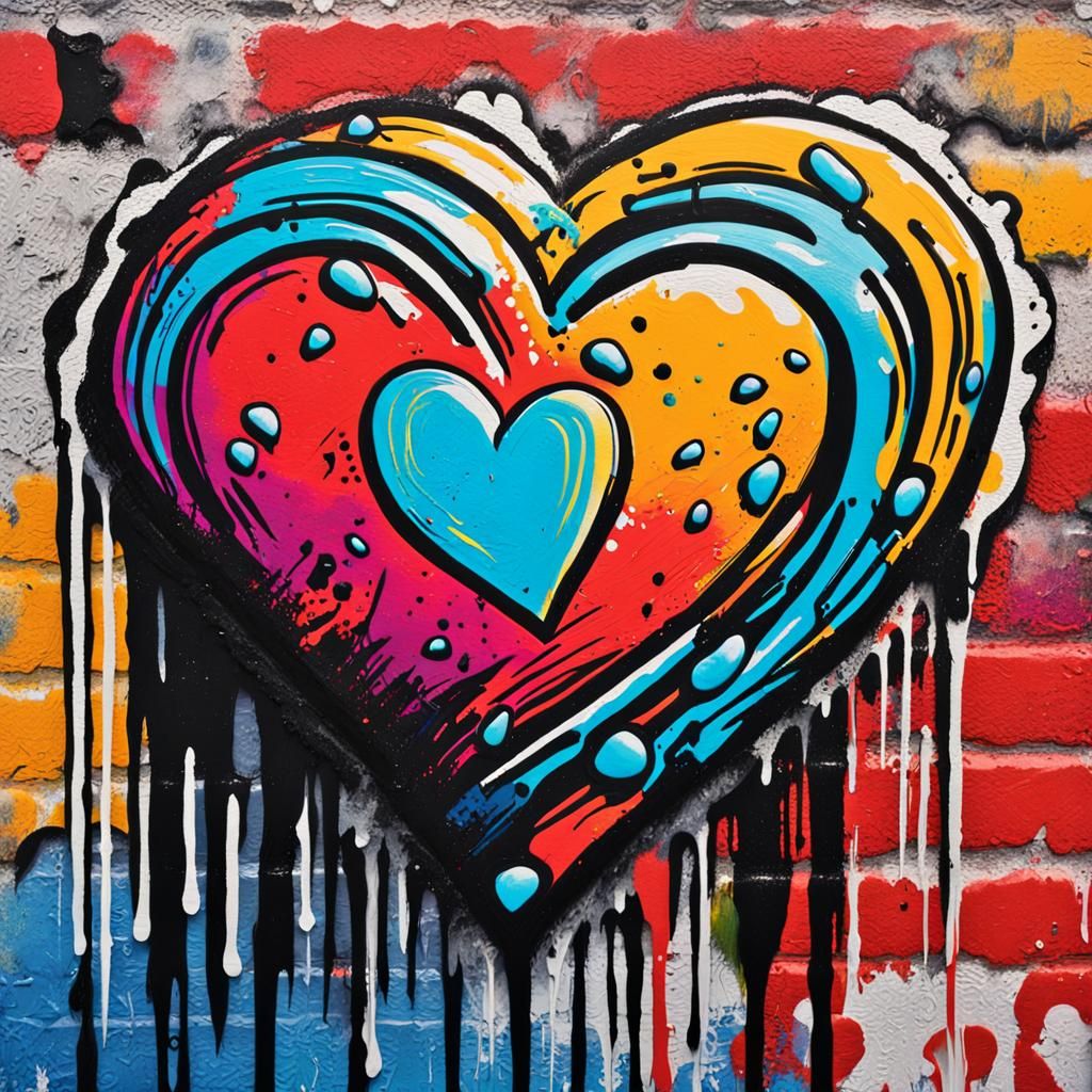 Vibrant Street Art Love Heart in Polychromatic Colors