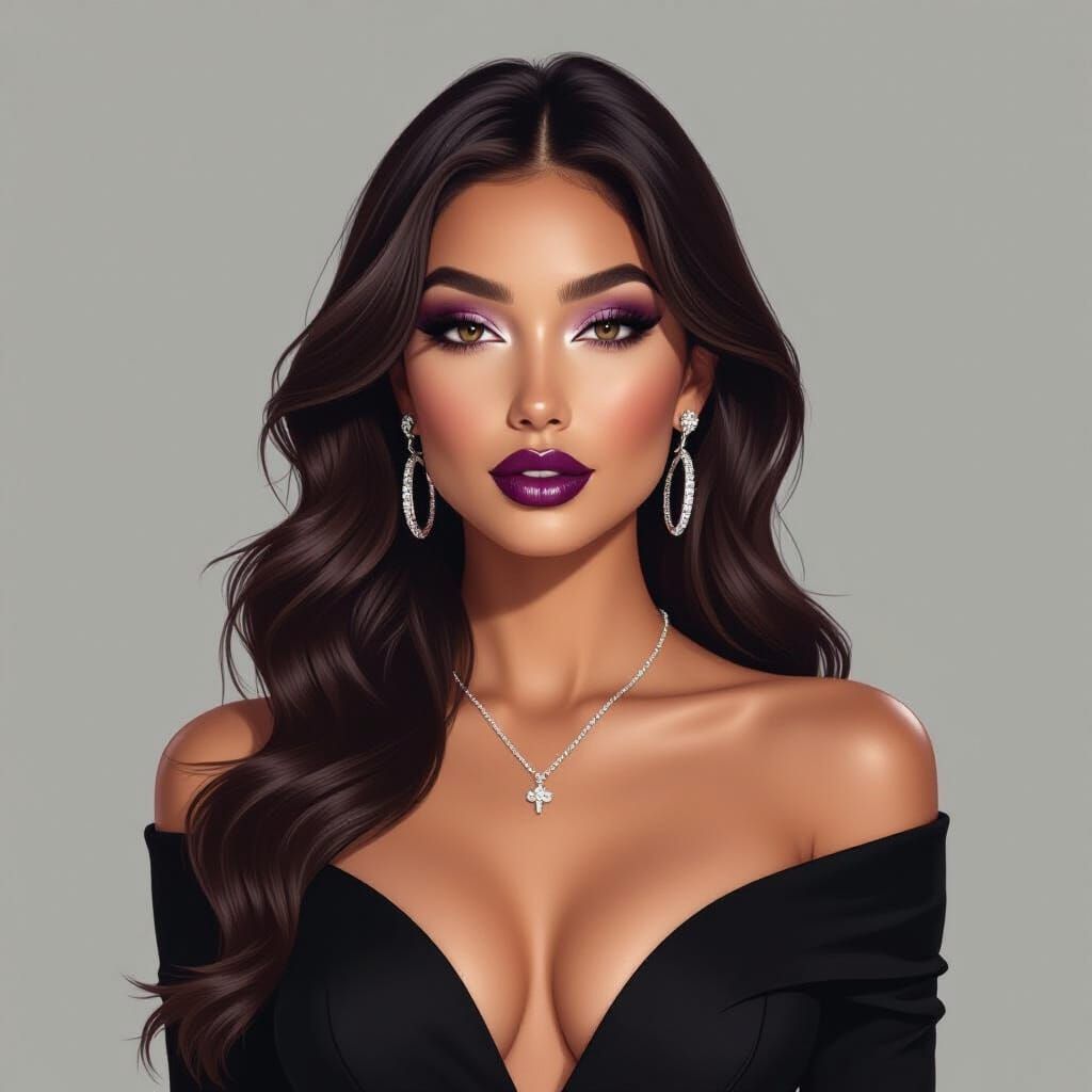 Glamorous Model with Smoky Eyes and Purple Lips