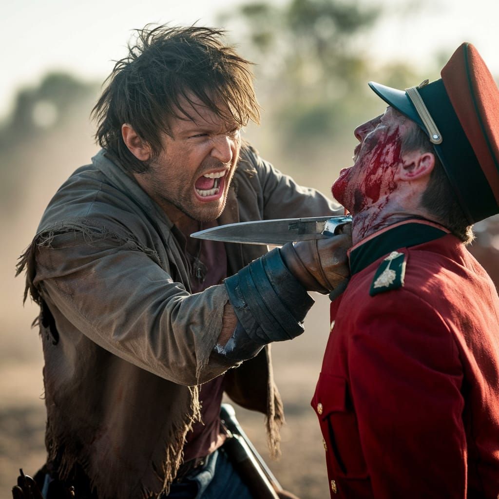 Tense Standoff: Hero Confronts Officer in Cinematic Style