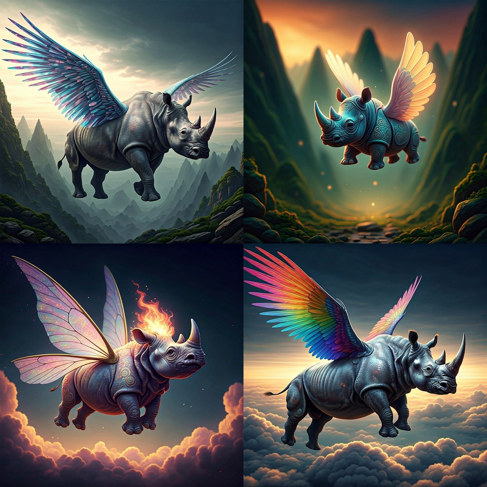 D&D Flying Rhino with Colorful Wings