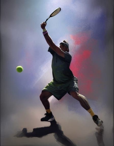 Tennis Player in Colorful Digital Oil Painting