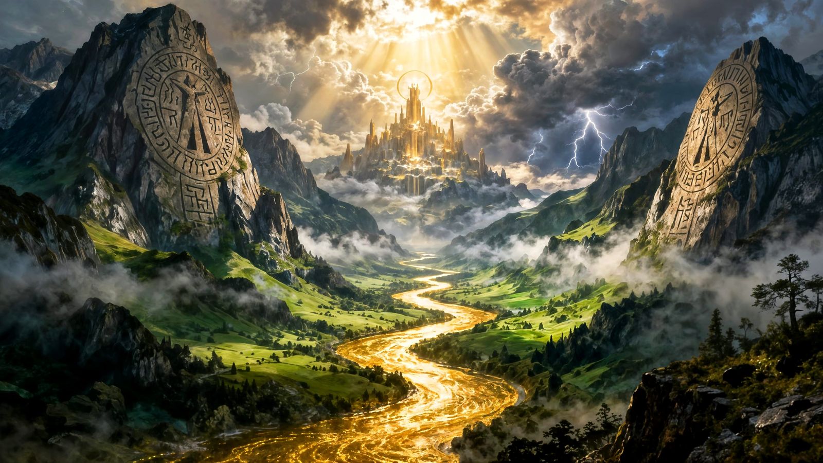 Mythic Realism Landscape: Celestial City and Golden Rivers