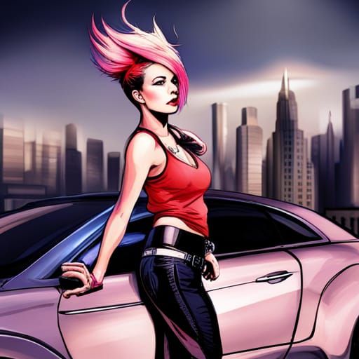 Vibrant Neon Night City with Punk Aesthetic