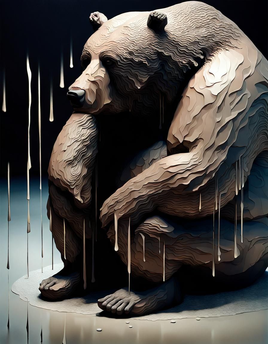 Obese Bear Portrait Expressing Solitude in 3D Artwork