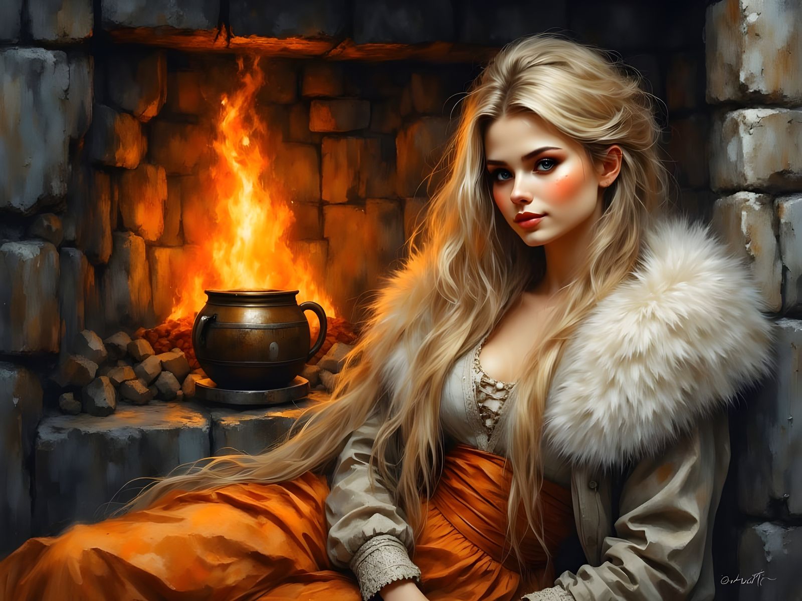 Norse Goddess Portrait in Charcoal and Ink