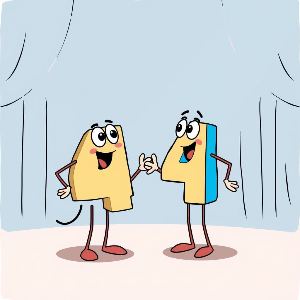 Cartoon Numerals: Two Animated Number 4s on Stage