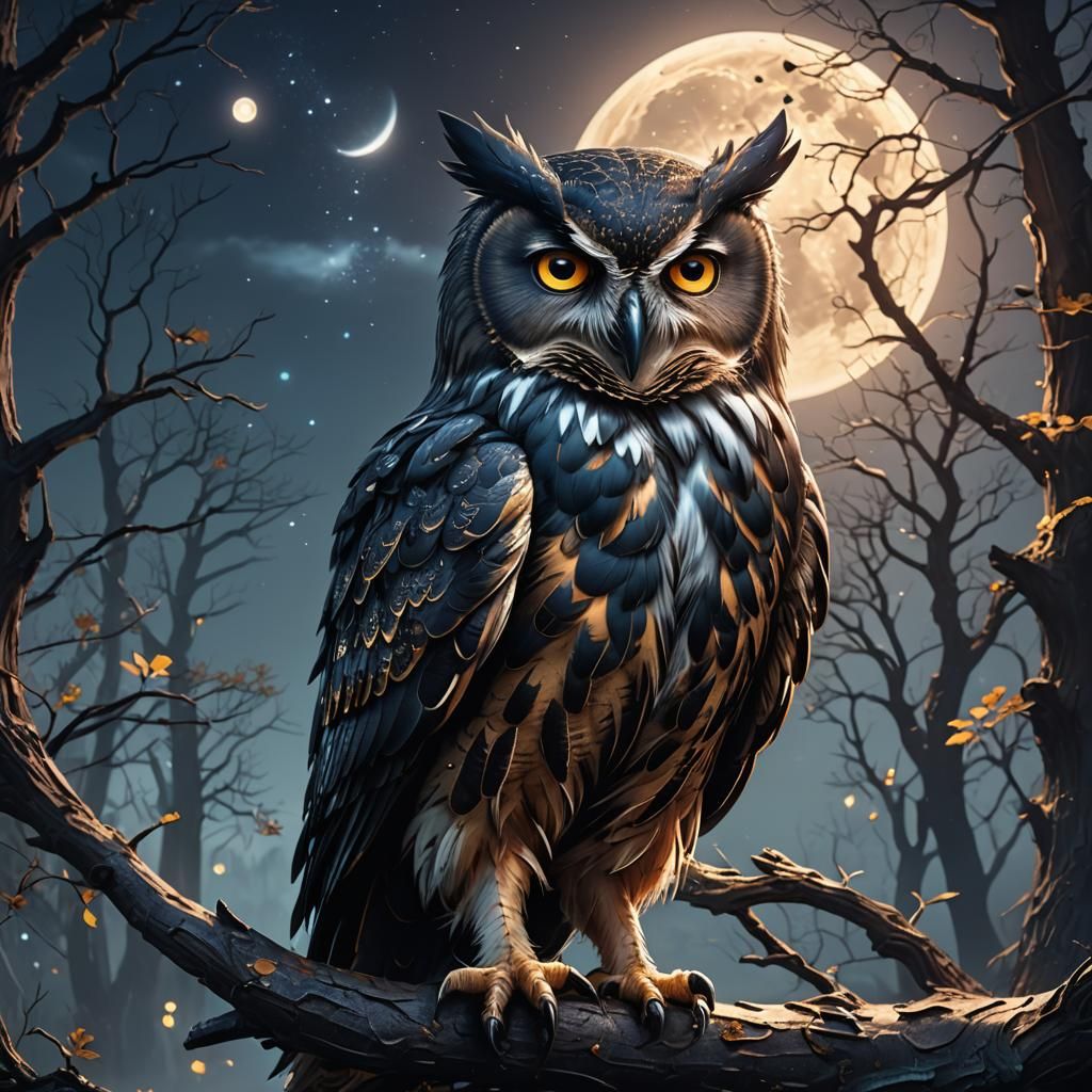 Moonlit Owl: Fantasy Concept Art in 8K