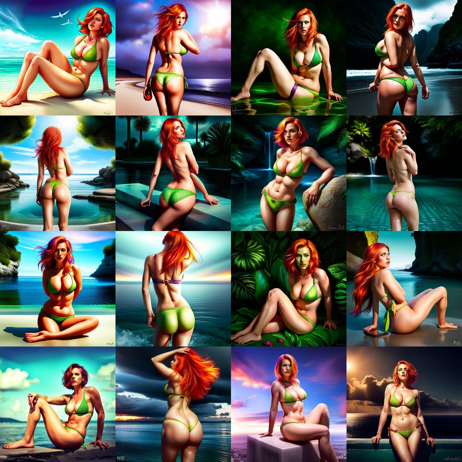 Hyperrealistic Green-Skinned Woman with Orange Hair