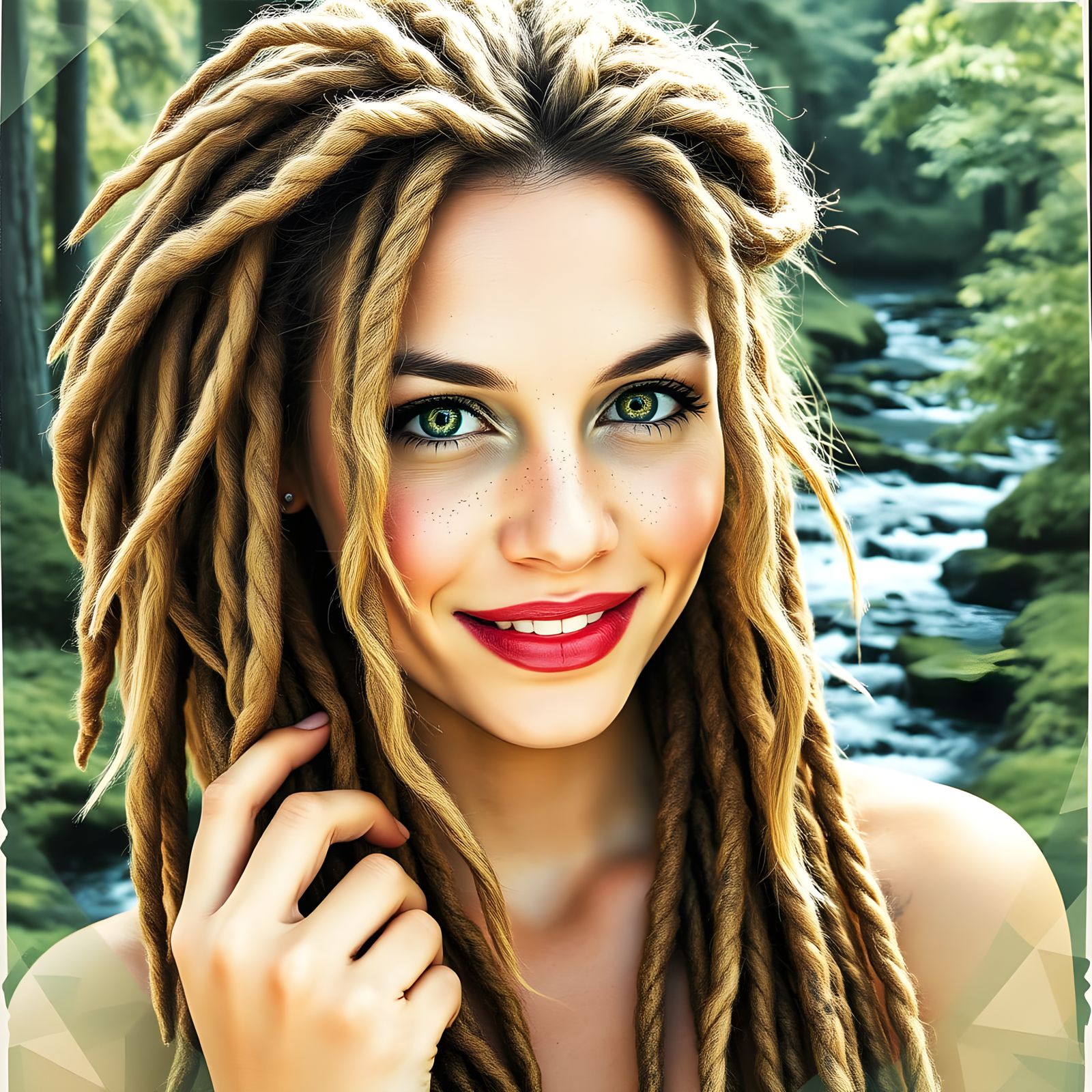 Ethereal Woman in Jungle Paradise with Geometric Shapes