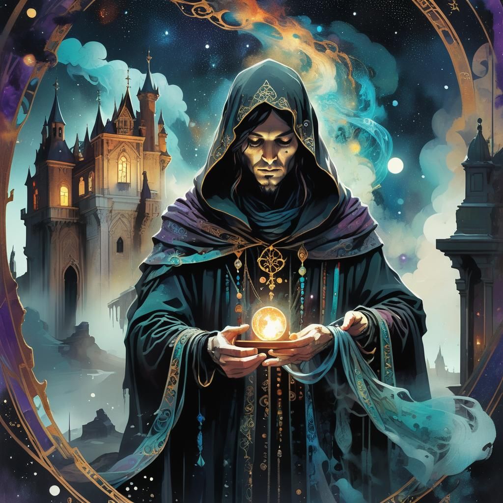 Mystical Gypsy Fortune Teller with Tarot Card