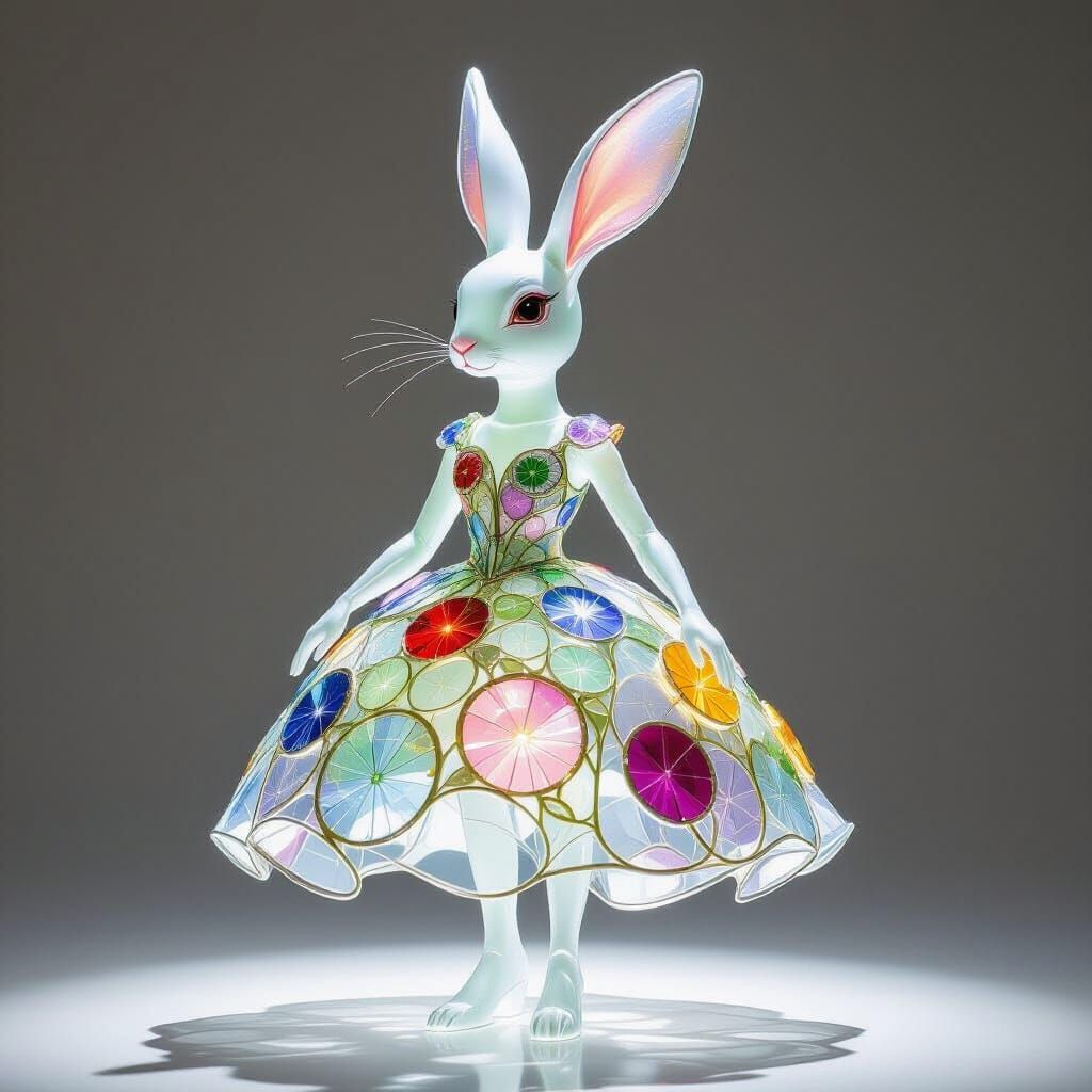 Ethereal Glass Dress Rabbit Inspired by Modigliani and Miró