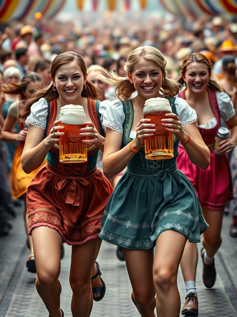 Don't spill a drop girls, the annual Serving Girl beer race at Oktoberfest