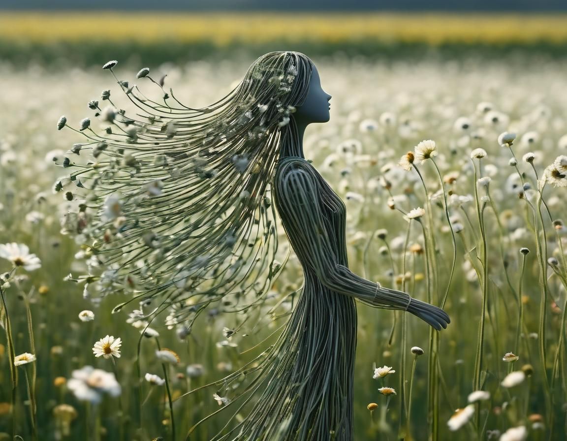 Flower Stem Woman Figure in Wind