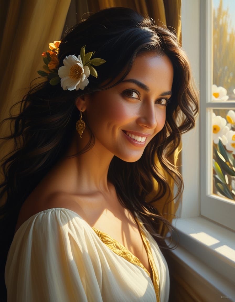 Romantic Realism: Woman at Window in Oil