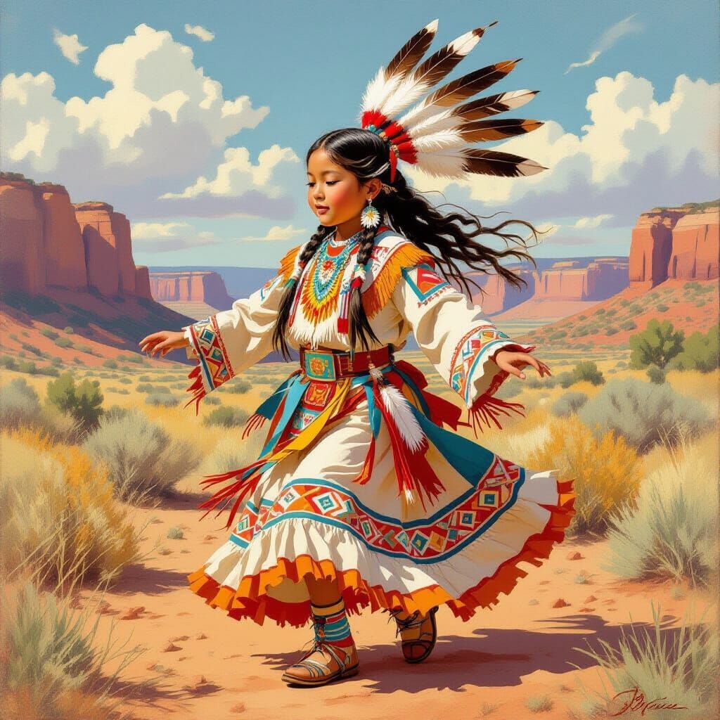 Hopi Girl Dancing in a Southwestern Landscape