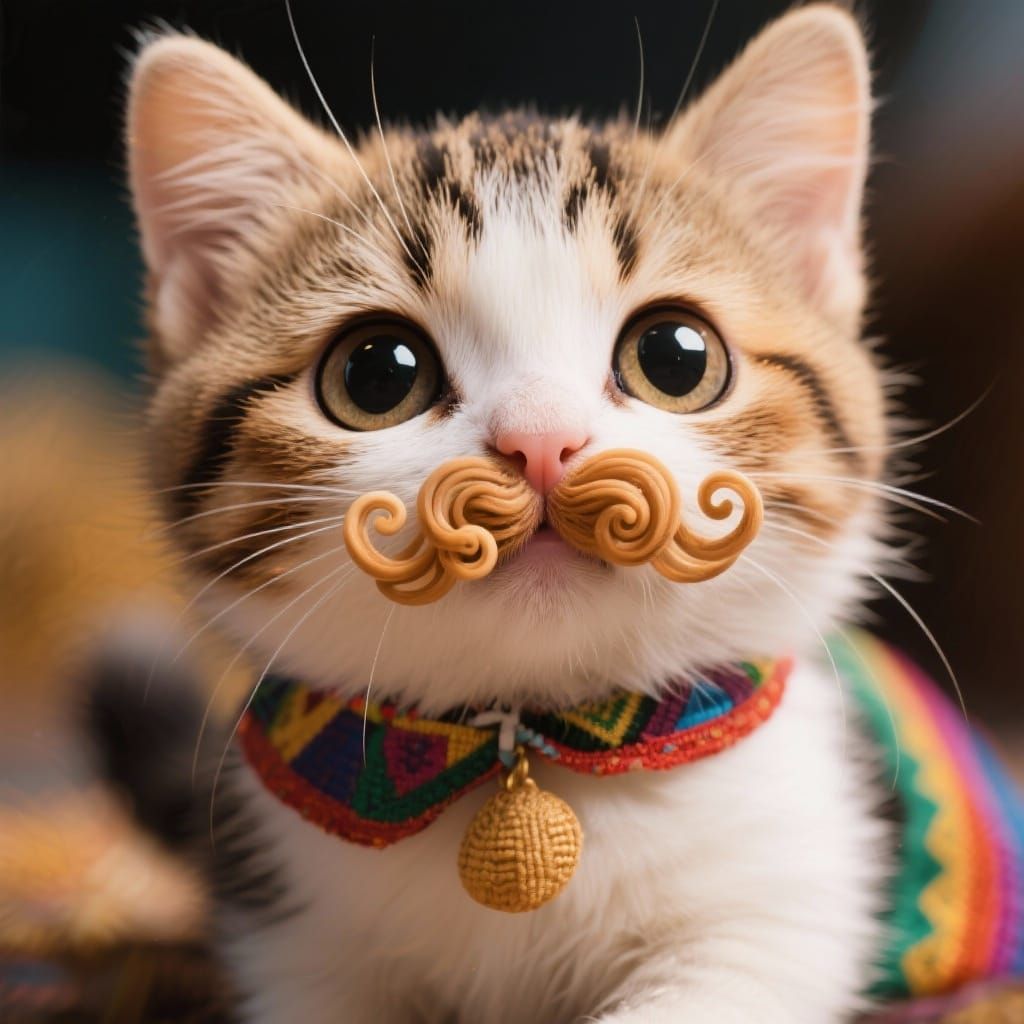 Cute Mexican Cat With Curly Moustache