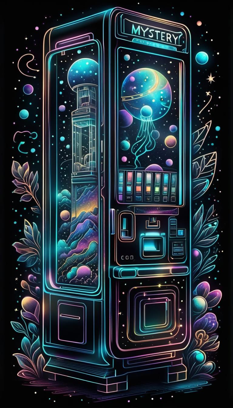 Cosmic Mystery Vending Machine in Geometric Style