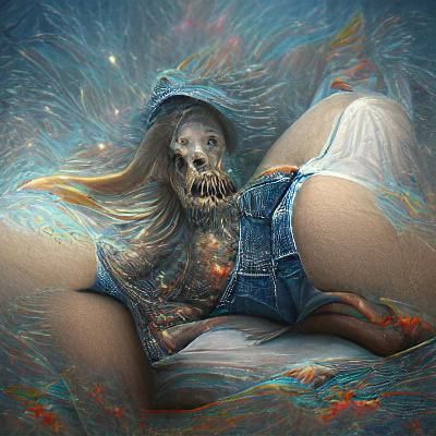 Scary Face in Denim Shorts: Cosmic Horror Illustration