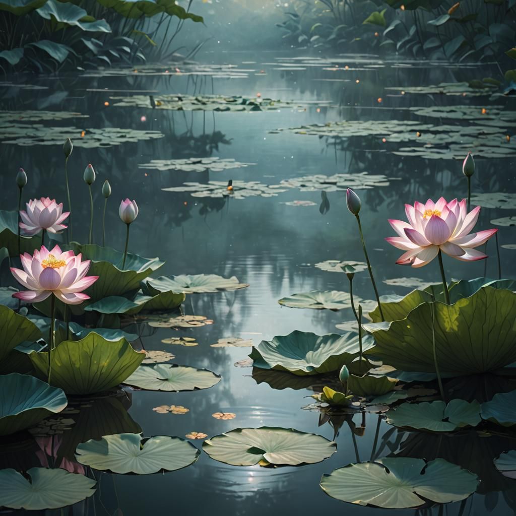 Lotus in Pond: Hyperrealistic Digital Art