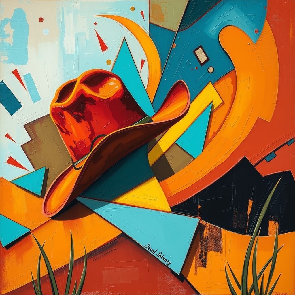 Abstract Cowboy Hat Oil Painting in Gurney Style