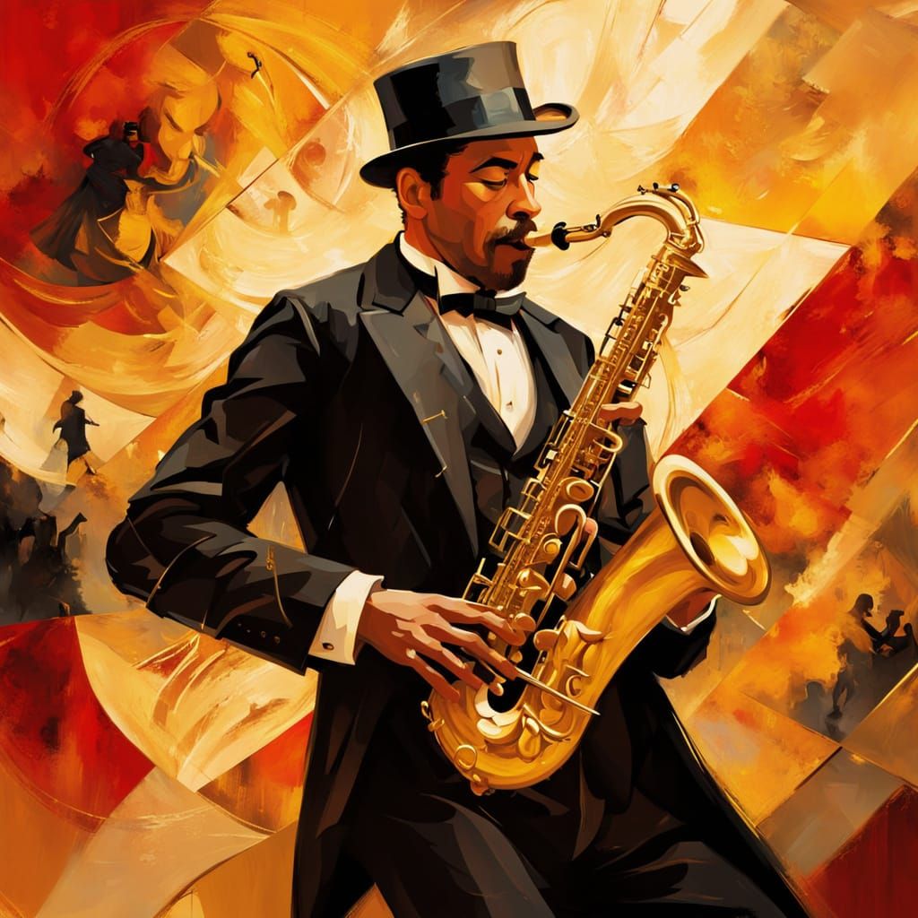 Saxophone Player in Toulouse Lautrec Style