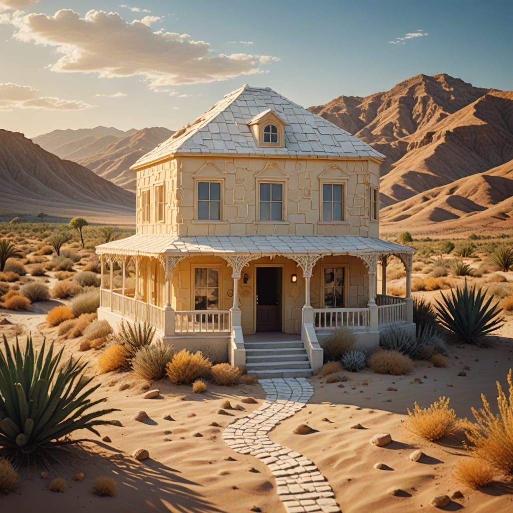 Surreal Desert Home Made of Matzo in Warm Light