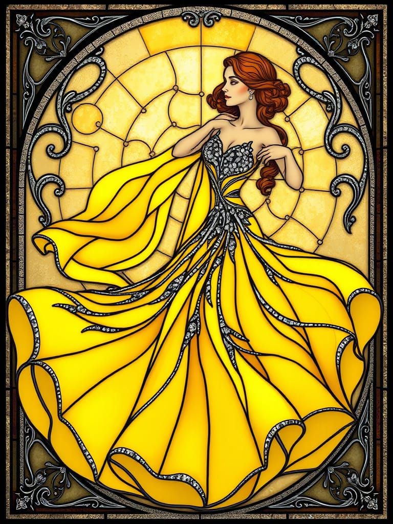 Elegant Art Nouveau Stained Glass Ballroom Dress