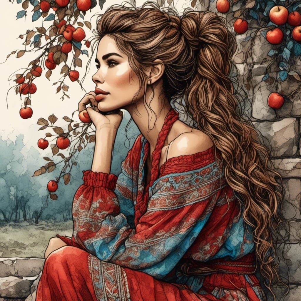 <lora:Art Ink Drawing:1.0> stunning Woman, Caramel Brown hai...