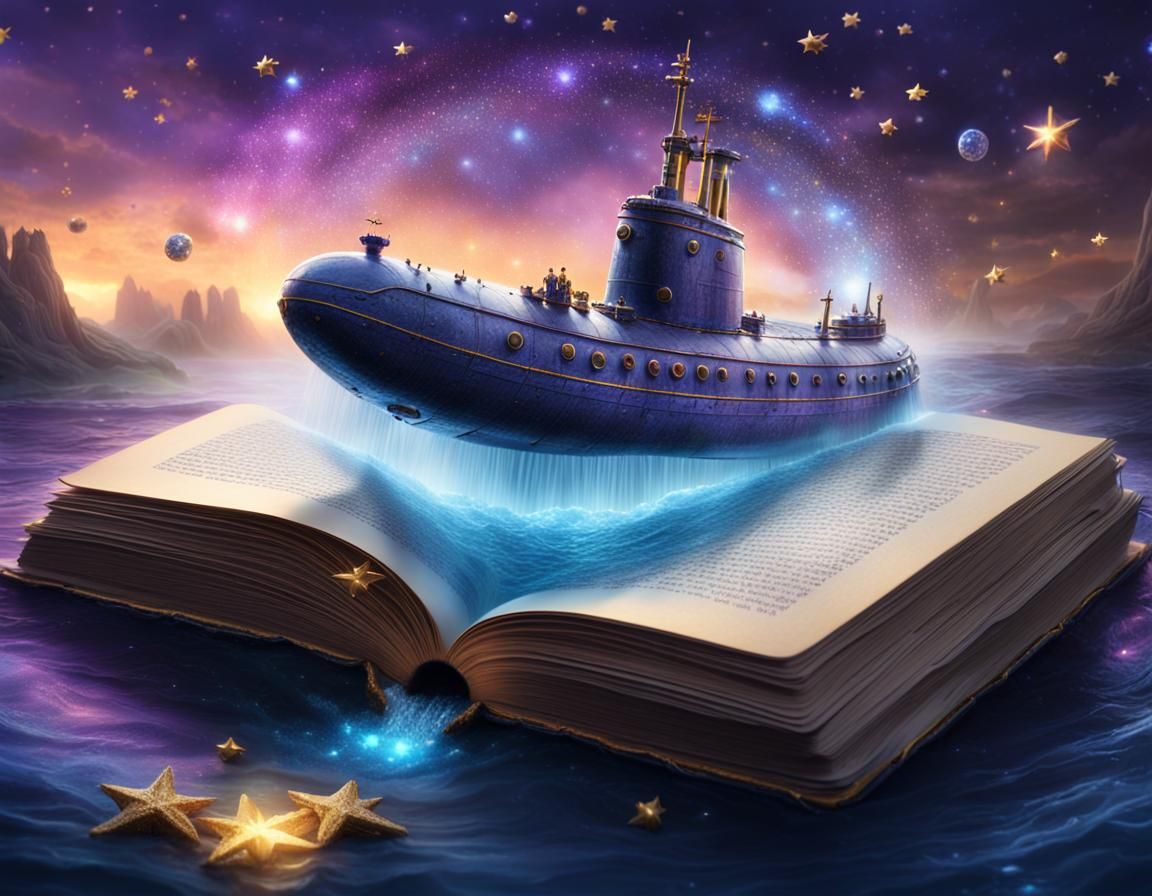 Fantasy Submarine Emerges From Book, Matte Painting