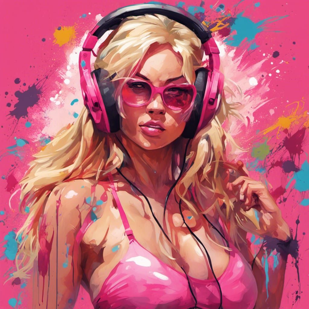 Curvy Blonde in Pink: Graffiti Style Art