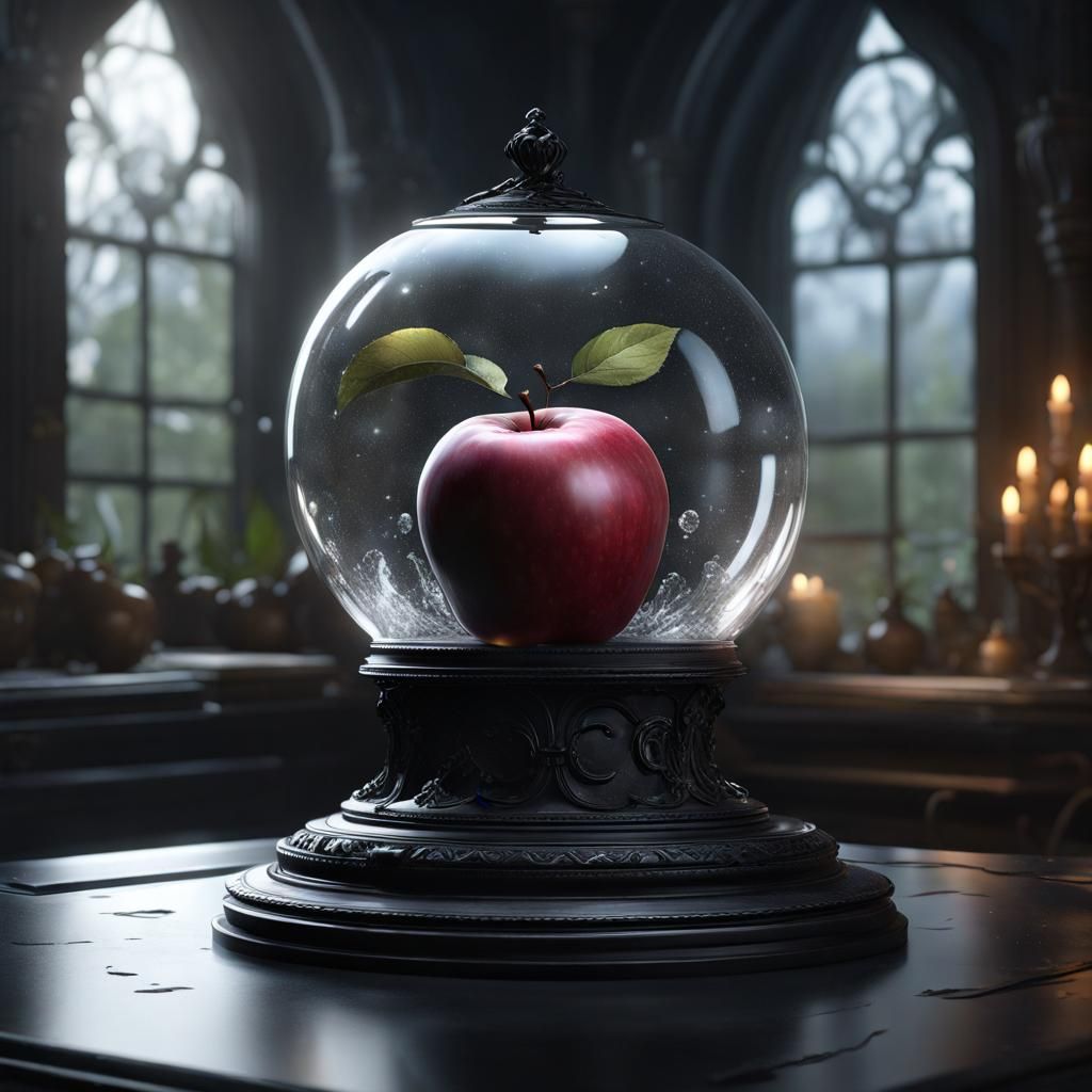 Black Apple in Glass Dome: Dark Fantasy Art