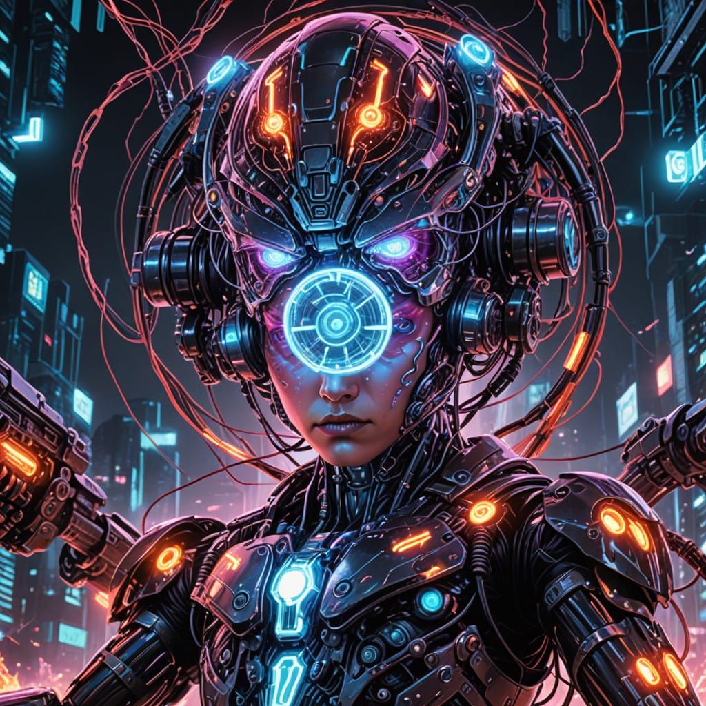 Cyberpunk Apocalypse with Glowing Baby Terminator