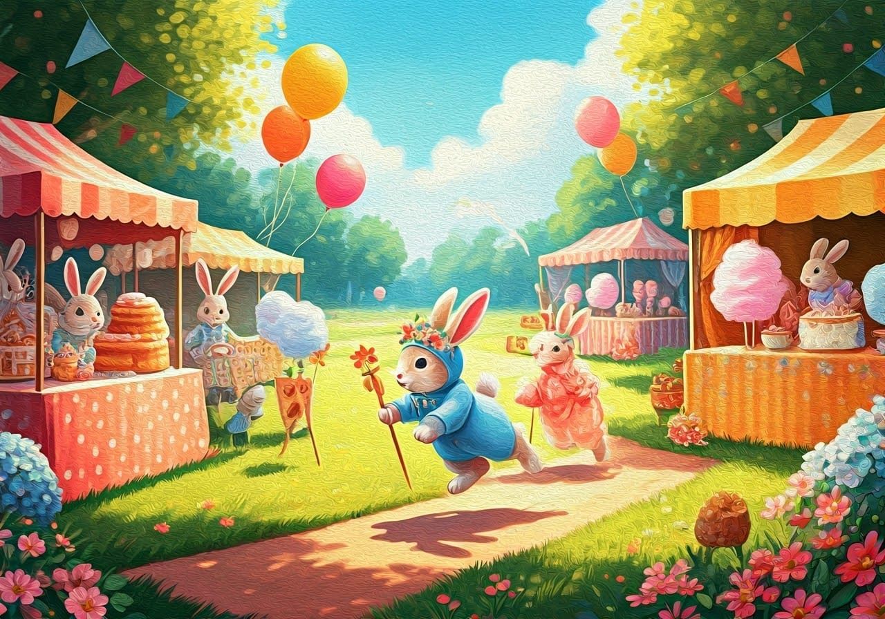 Bunny Festival in Folk Art Style