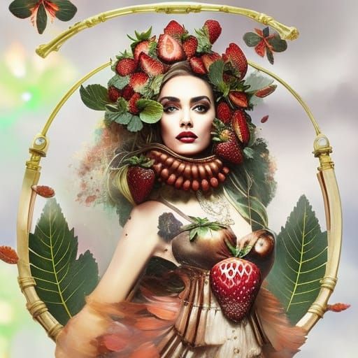 Steampunk Strawberry Queen in Impasto Oil Painting