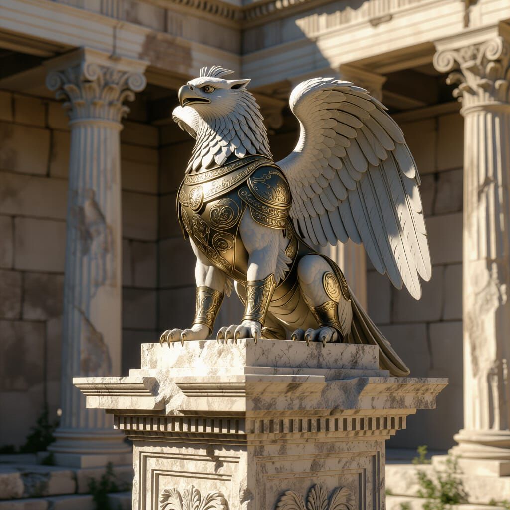 Majestic Griffin Sculpture in Ancient Greek Ruins