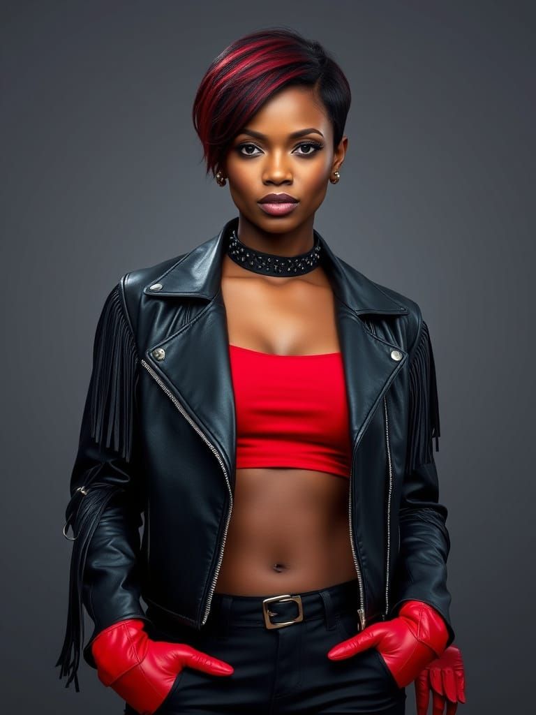 Stylish Black Woman with Red Highlights