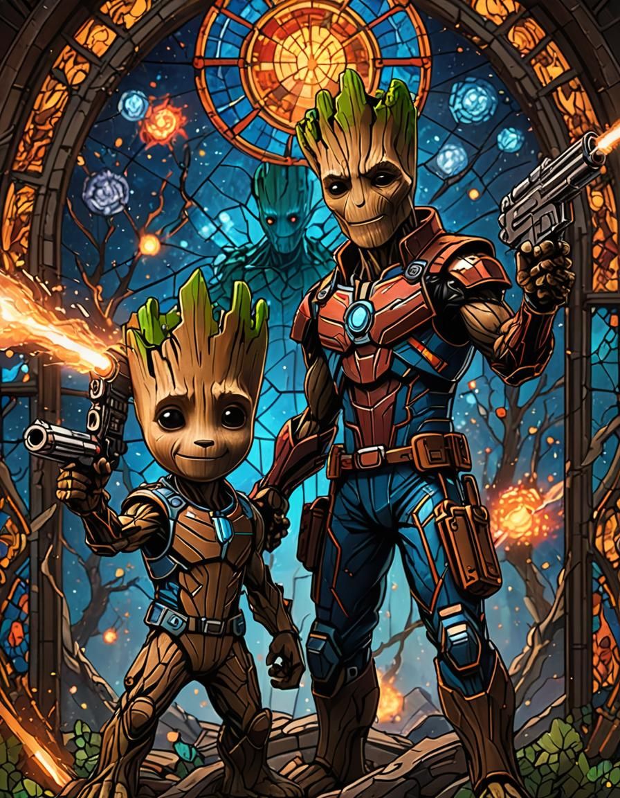 Groot and Rocket: Stained Glass Guardians