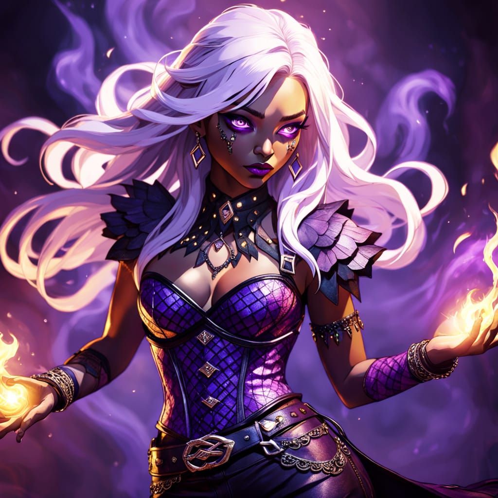 Mystical Sorceress in Exotic, Violet Hued Elegance