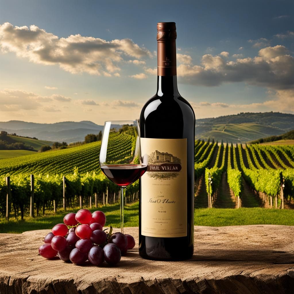 Wine Bottle in Italian Landscape