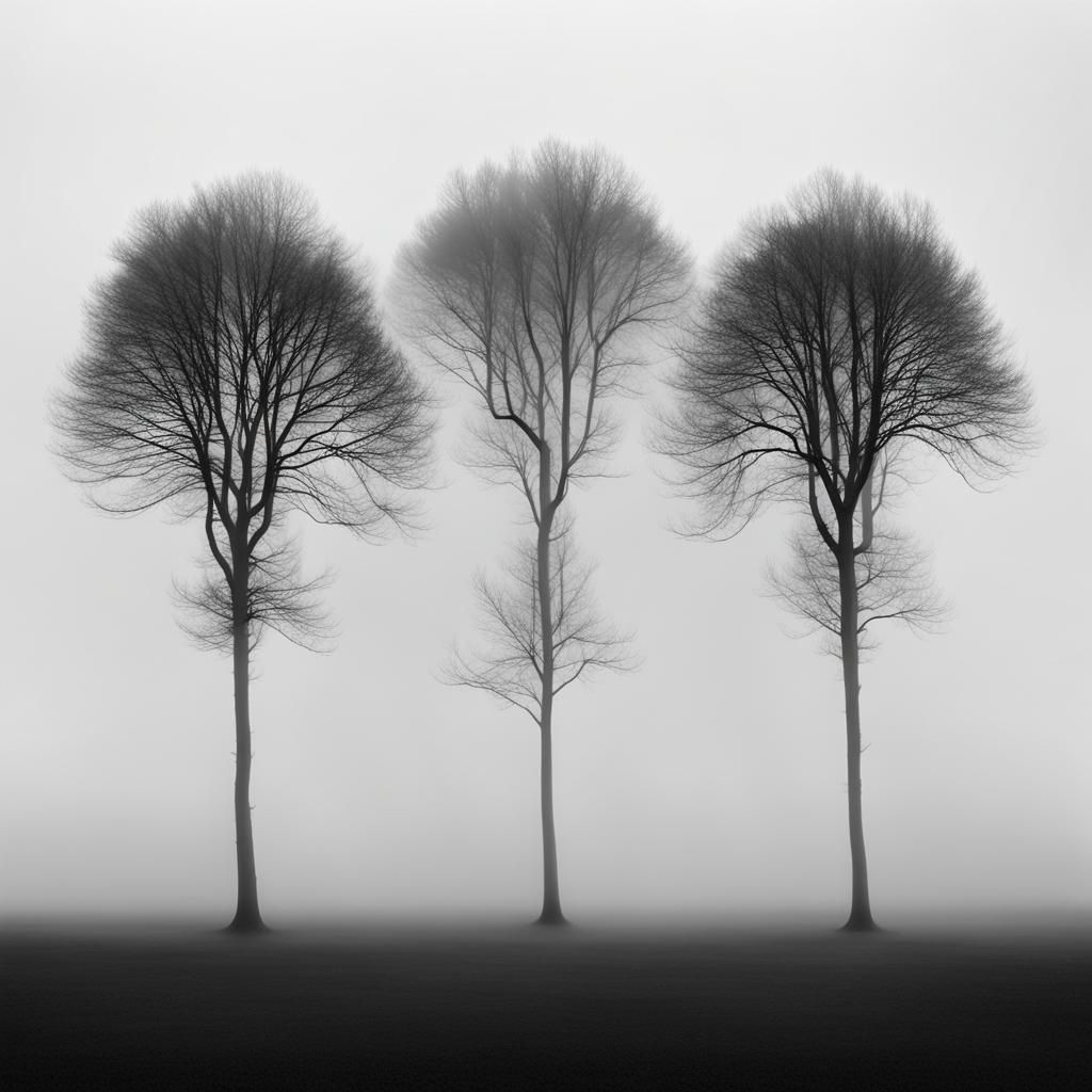 Minimalist Black and White Trees in Fog