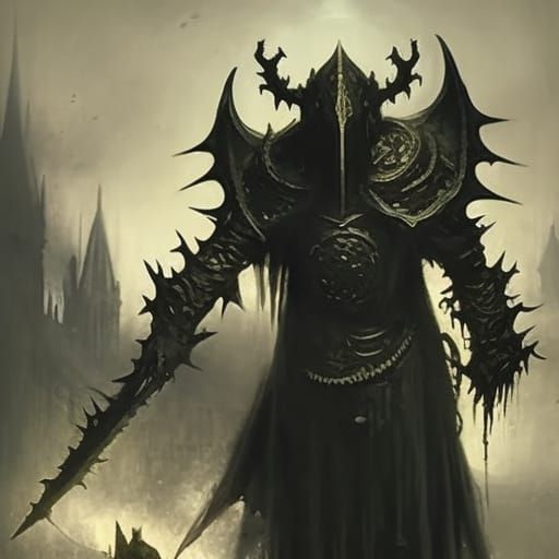 Gothic Black Knight in Ornate Armor