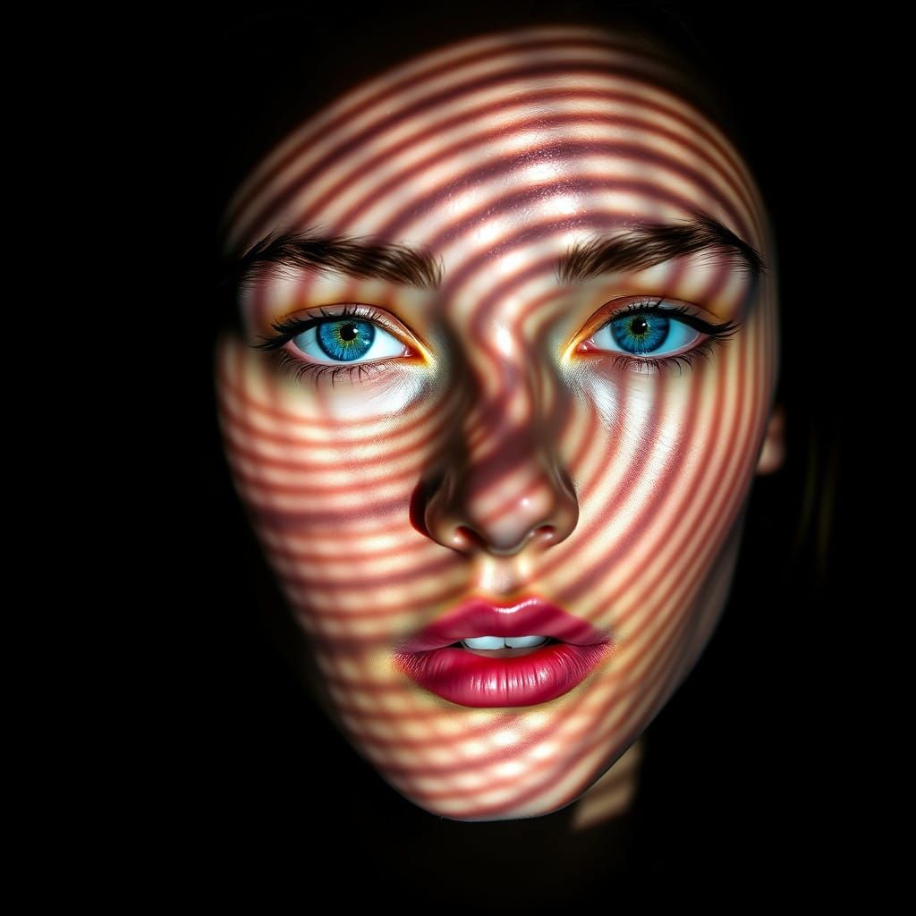 Serene and Captivating Portrait with Bold, Spiraling Shadows