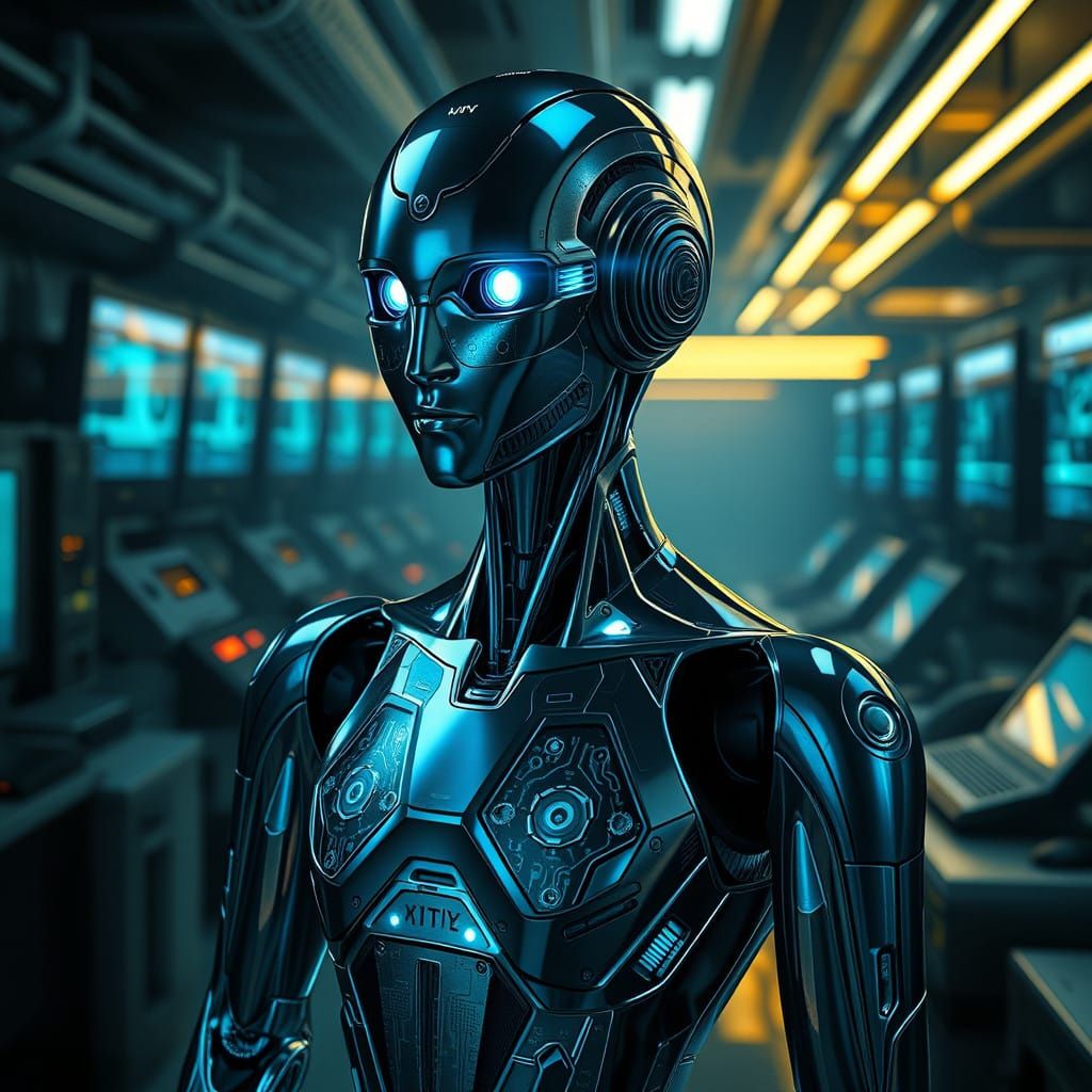 Sleek Metallic Robot Reveals AI Thoughts in Futuristic Labor...